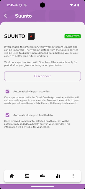 Garmin integration settings