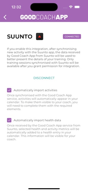 Coros integrations settings
