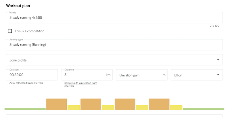 Auto-calculation in workout plan