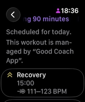 Good Coach App custom workout on watch