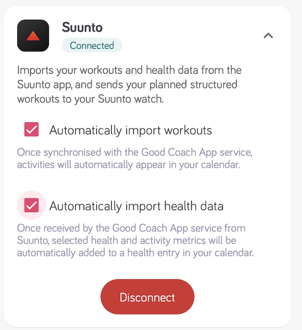 Tarjeta de Suunto en la página de Integraciones