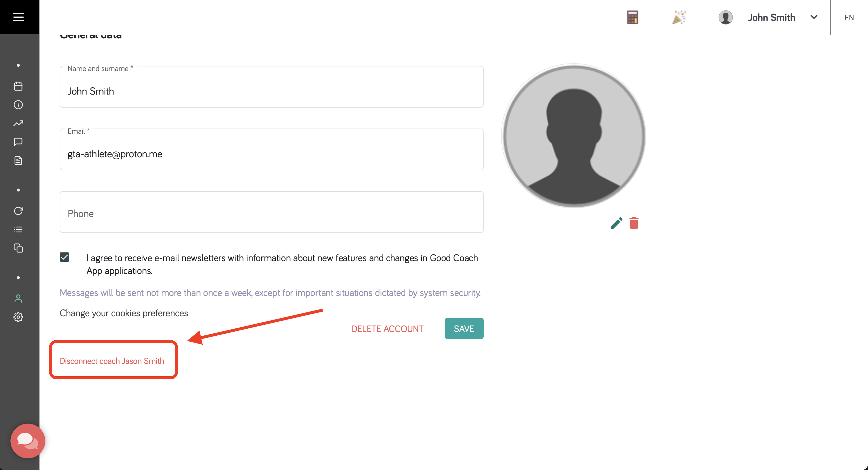 Desconectarse del entrenador por parte del deportista