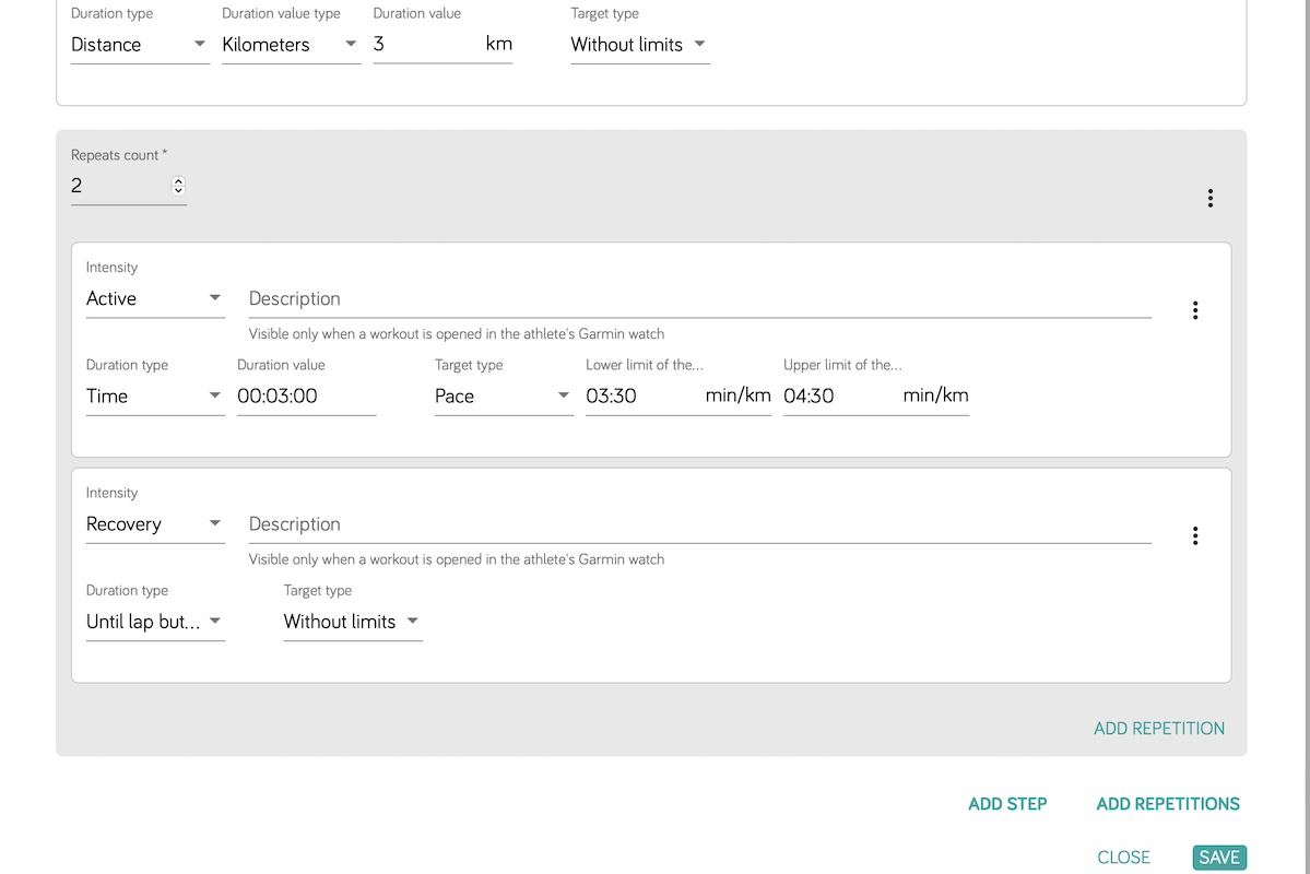 Ejemplo de tipo de repetición Abierto en intervalos de Coros