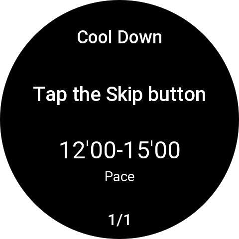 An open step waiting for the Skip button on an Amazfit watch