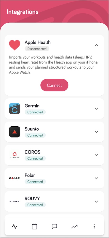 Apple Health card in the mobile app