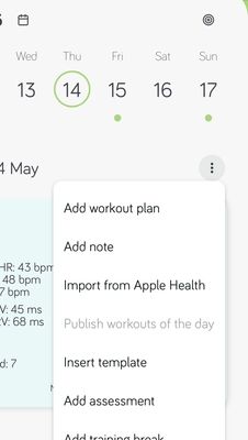 Import z Apple Health z menu dnia w kalendarzu