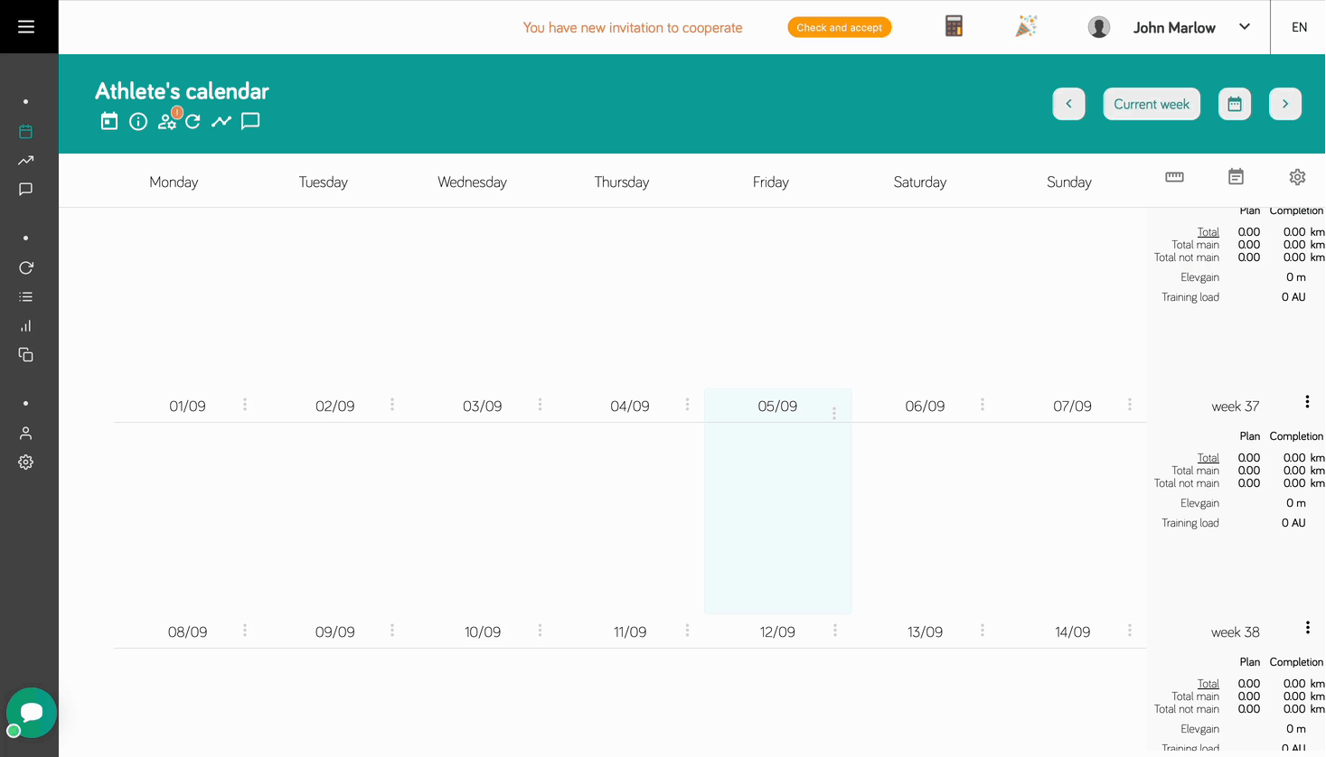 Akceptacja zaproszenia od trenera