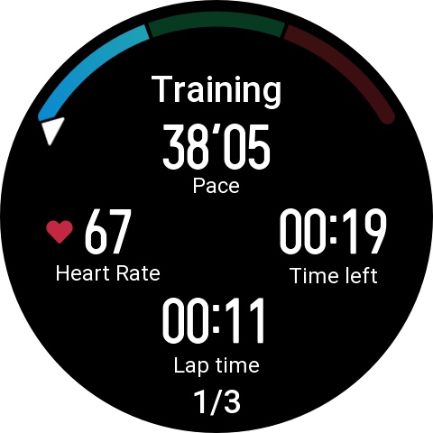 A pace step during the workout on an Amazfit watch