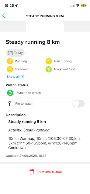 Workout plan in Suunto guides in Suunto app